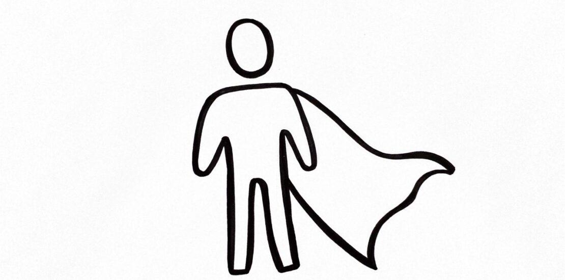 Skizzierter Mensch mi einem Superhelden-Cape als Symbol für Mitarbeitende befähigen