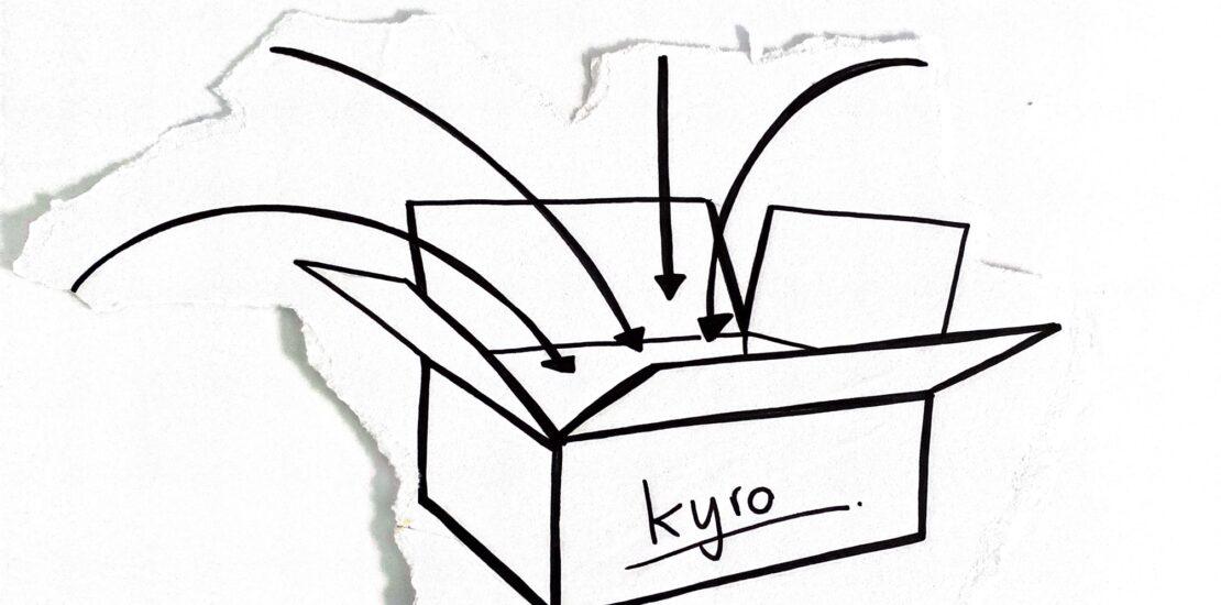 Skizzierte Box mit der Aufschrift kyro und diverse Pfeile, die in die Box zeigen als Symbol für die Tools und Methoden, die kyro integriert oder ersetzt