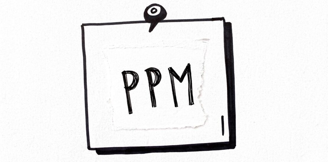 Skizziertes Post-it mit der Abkürzung PPM als Symbol für Projektportfolio-Management